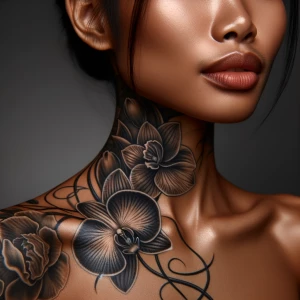 An ultra realistic photo of a fit young woman with a tattoo of a...