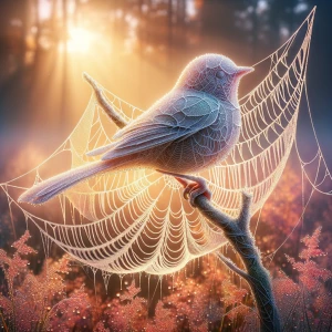Masterpiece digital painting. A delicate bird statue intricately...