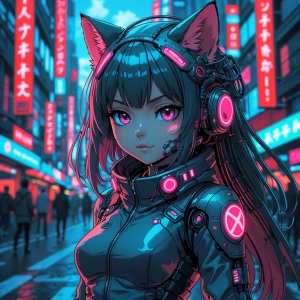 Generate an image of a cyberpunk anime character in a futuristic...