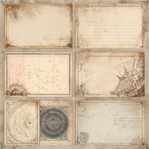 Print-ready vintage ephemera sheet with 6 coordinated shabby-chi...