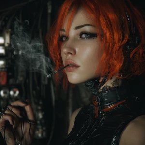 Cyberpunk romance redhead female supermodel