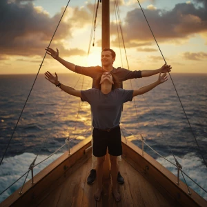 A breathtaking cinematic scene on the bow of the RMS Titanic. Ja...
