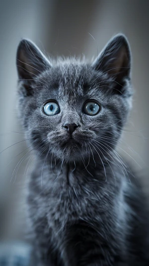 close-up adorable gray british shorthair kitten with big bright...