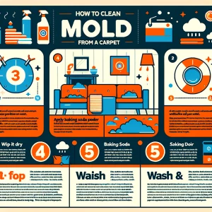 Create a 16:9 infographic of a Mold infested carpet. It should b...