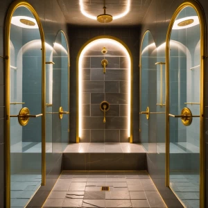 Shower 4 — Gilded Mirror Steam Shower
A -filled chamber surround...