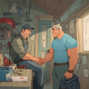 Create a stable diffusion for a handyman, working in a garage, b...