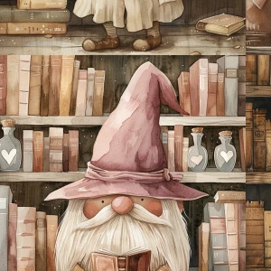 vintage watercolor illustration, Scandinavian tomte valentine gn...