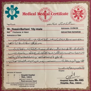 Create an Image of a handwritten Medical certificate of Mr. Husa...