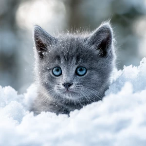 A realistic wildlife-style photograph of a small gray kitten nam...