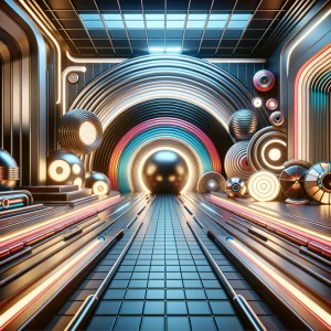 generate a 16:9 background with retro futuristic view