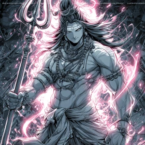 Lord Shiva, majestic and powerful, standing with trident, showin...