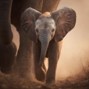 A baby African elephant named Ember, just born and damp next to...