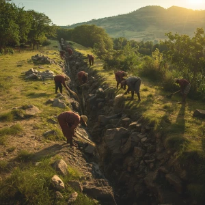 “Mesoamerican workers channeling spring water through volcanic s...