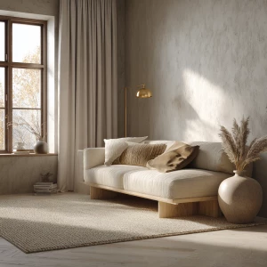 Create an ultra-realistic image of a modern Scandinavian living...