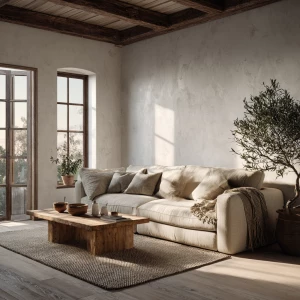 Create an ultra-realistic photo of a Scandinavian living room in...