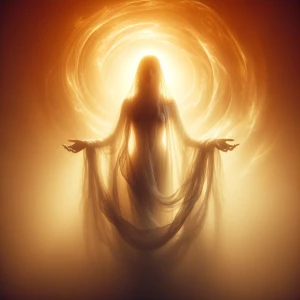 A mysterious ethereal fabled dimensional drifter, bathed in the...