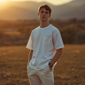 Lifestyle fashion photo of a young adult man posing outdoors in...