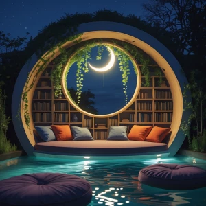 Floating Garden Reading Nook
A rounded alcove above the lazy riv...