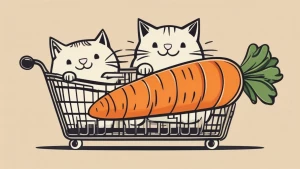 Create a playful, vintage-style drawing of a carrot with stems a...