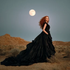 Full body portrait of a gorgeous redhead supermodel wearing a lo...