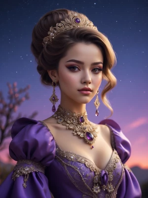 Generate a realistic portrait of a single girl adorned with exqu...