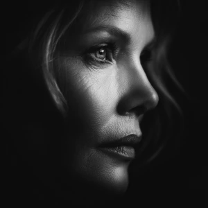 Ultra realistic big close-up portrait of Michelle Pfeiffer, cine...