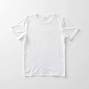 Produce an elegant flat lay image featuring a basic white t-shir...
