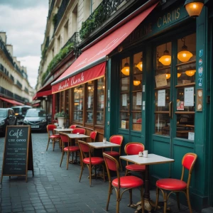 Vintage cafe in Paris, 35mm film look