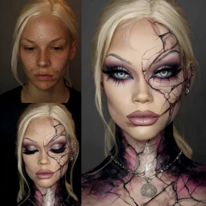 Give the the picture heavy makeup and make it full body