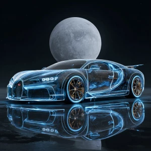 Neon blue glowing painted Bugatti w16 mistral, glows in the dark...