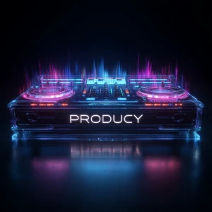 A futuristic DJ mixing console controlled by artificial intellig...