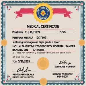 make a medical certificate image for 
PENTAIAH MEKALA 
10/7/19...