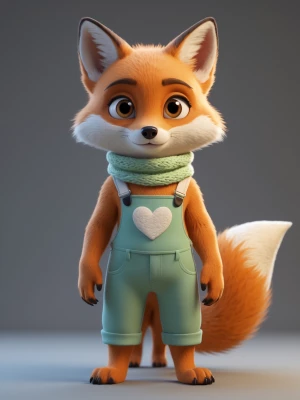 Milo the young fox, full body, standing calmly on ground, center...