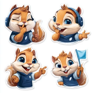 Set of 4 sticker sheets, cute cartoon squirrel tour guide, weari...