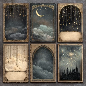 Print-ready vintage ephemera sheet with 6 matching journaling ca...