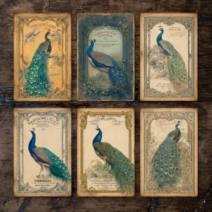 Print-ready vintage ephemera sheet with 6 matching journaling ca...