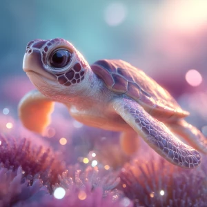 A baby sea turtle named Tika, swimming gently across the reef....