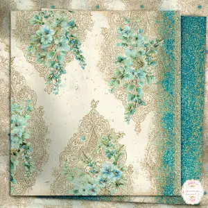 Soft ivory Indian sari garden scrapbook paper, creamy parchment...