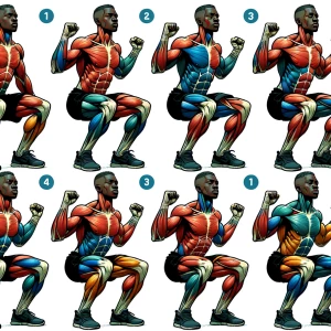 create a stop motion drawing of a person doing a squat highlight...