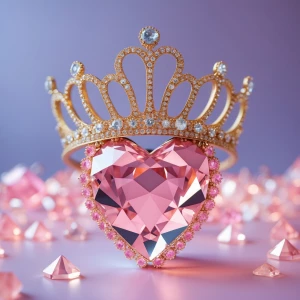 Give me a picture of a baby pink gem and a gold tiara on top