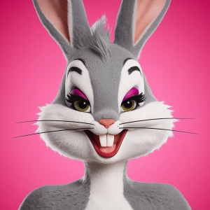 Generate an image of Bugs Bunny transformed into a glamorous fem...