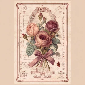 Victorian Mauve Rose Ephemera – Single Journaling Card (Antique...