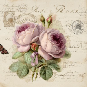 Victorian Mauve Rose Ephemera – Single Journaling Card (Antique...