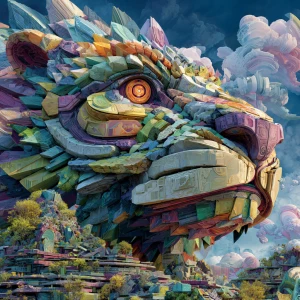 A mind-bending sphinx, its body a chaotic mashup of animal parts...