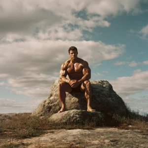 A close-up image of a muscular white man with a bodybuilder phys...