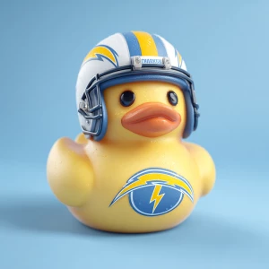 A 3d image of a rubber duck wearing a football helmet and with t...