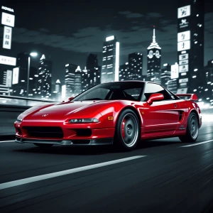 Create a realistic image of a red 1999 Honda NSX, a Japanese spo...