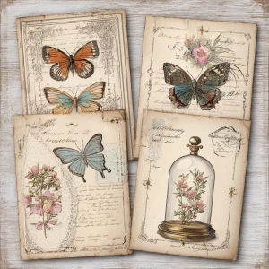 Victorian Butterfly Cabinet – 4 Cards (Romantic Specimens)
Prin...