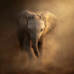 A baby African elephant named Ember, getting ready to sleep. Gen...