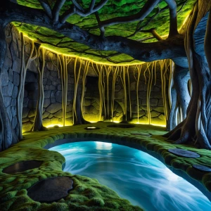 Tree-Root Spa Chamber

Roots from a giant tree above weave throu...